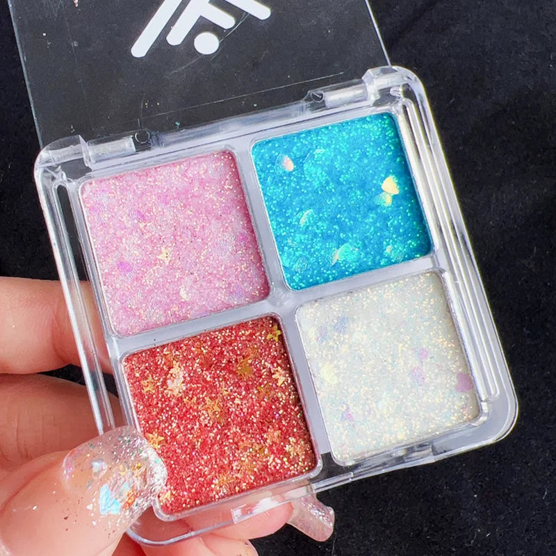 Sparkling Diamond 4 color eyeshadow tray - Halloween pumpkin and cherry tones, blue/gold/yellow, cosplay and stage makeup Qme