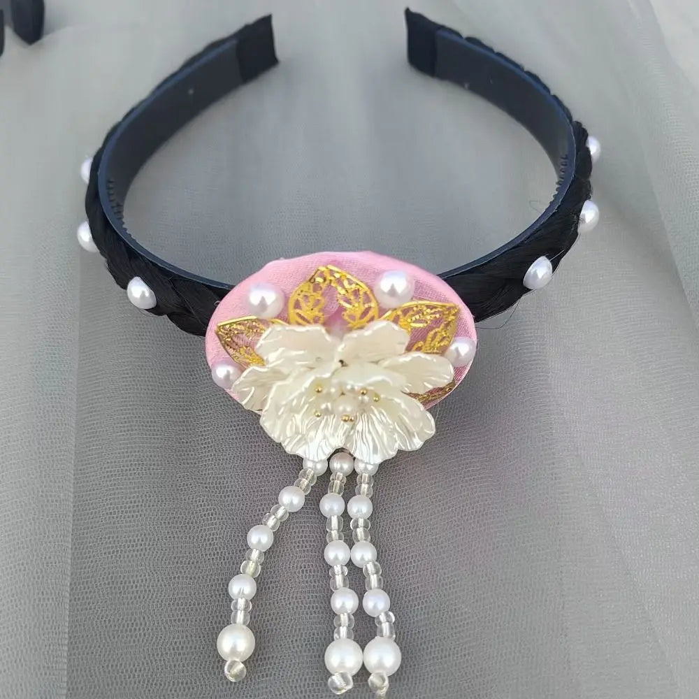 Fashion Flower Korean Headband Tassel Beaded Hanbok Hairband Pearl Qme