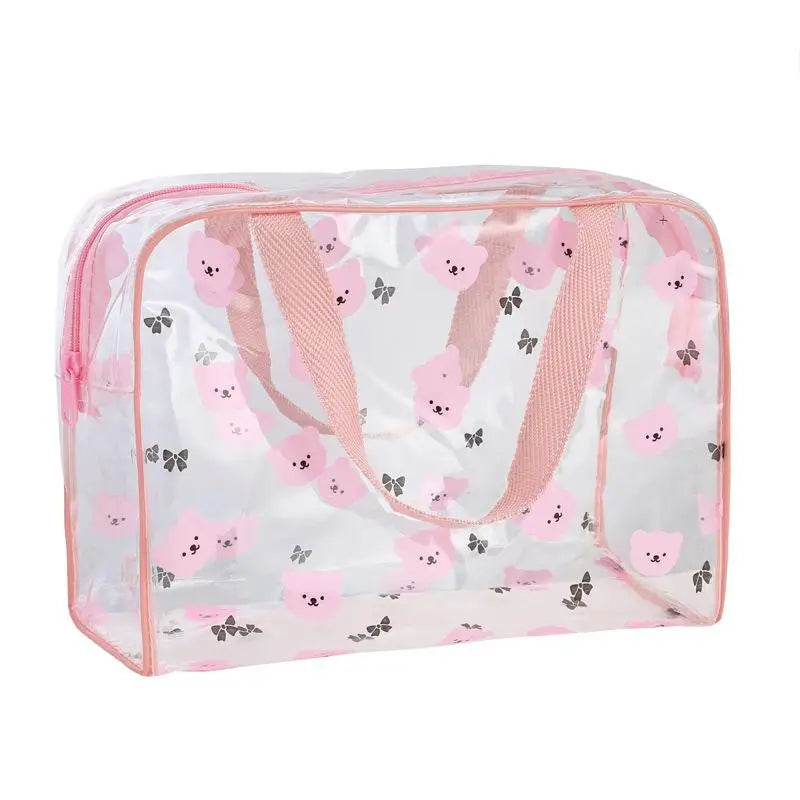 1Pcs Portable Cosmetic Organizer Large Capacity Transparent PVC Printed Toiletry Bag Travel Toiletry Make Up Bag Qme A1