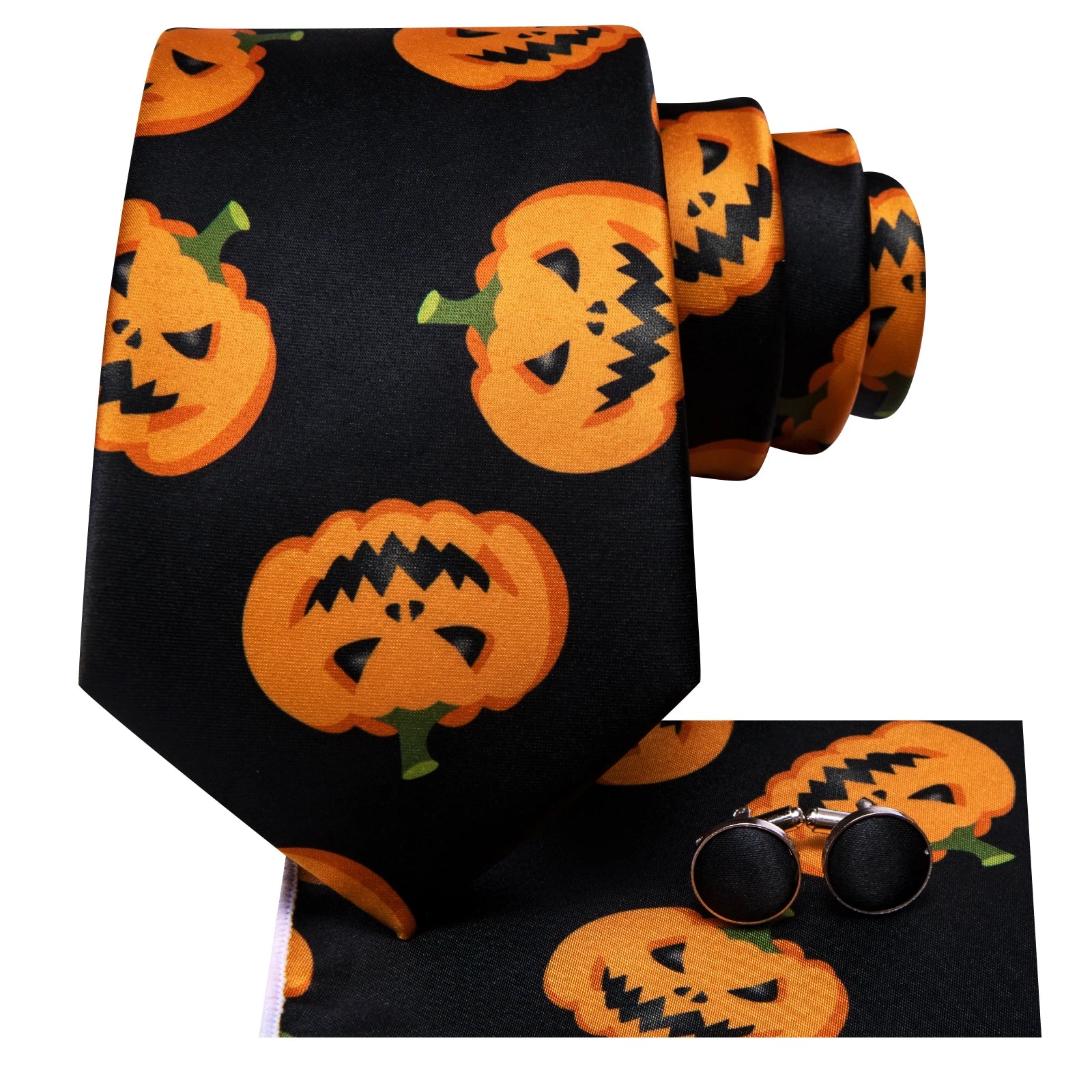 Hi-Tie Halloween Ties for Men Funny Necktie Thanksgiving Tie Handkerchief Cufflinks Gift for Men Gravats Novelty Designer Qme