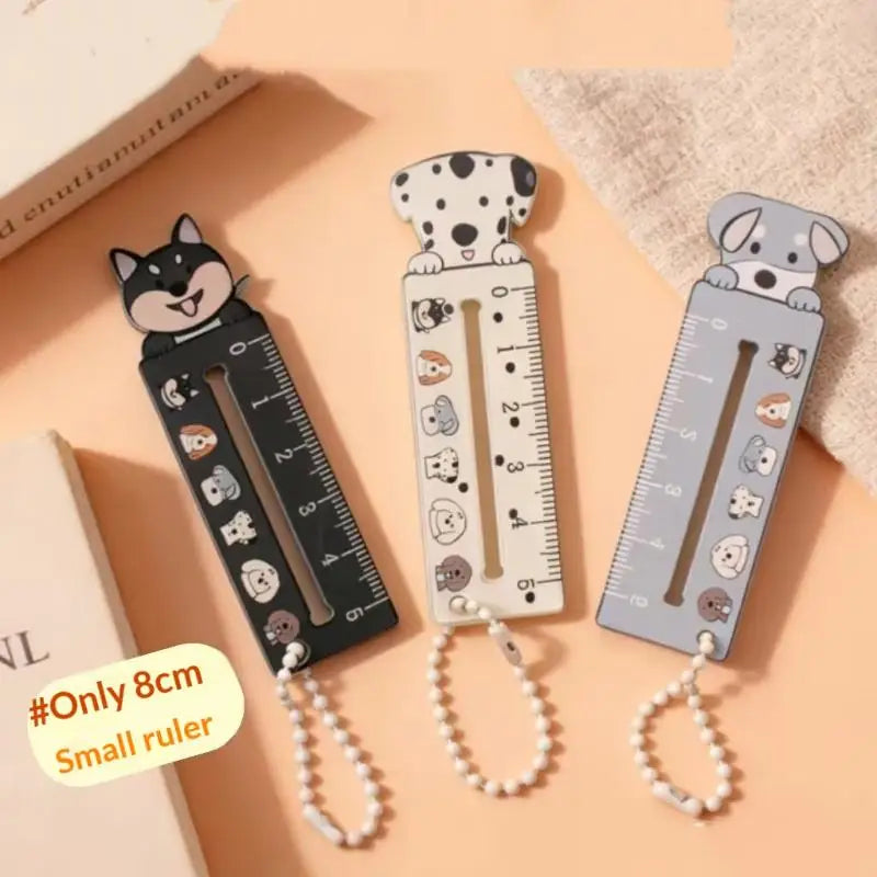 Cute Cartoon Animal Cat Dog Ruler Mini Portable Stationery Pendant Qme