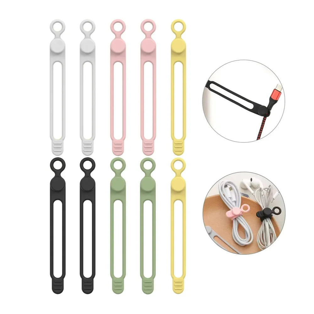 10/20pcs Reusable High-elasticity Silicone Cable Ties Stretchable Wire Storage Belt For Earphone/Phone/Computer Cable Organizer Qme 10pcs