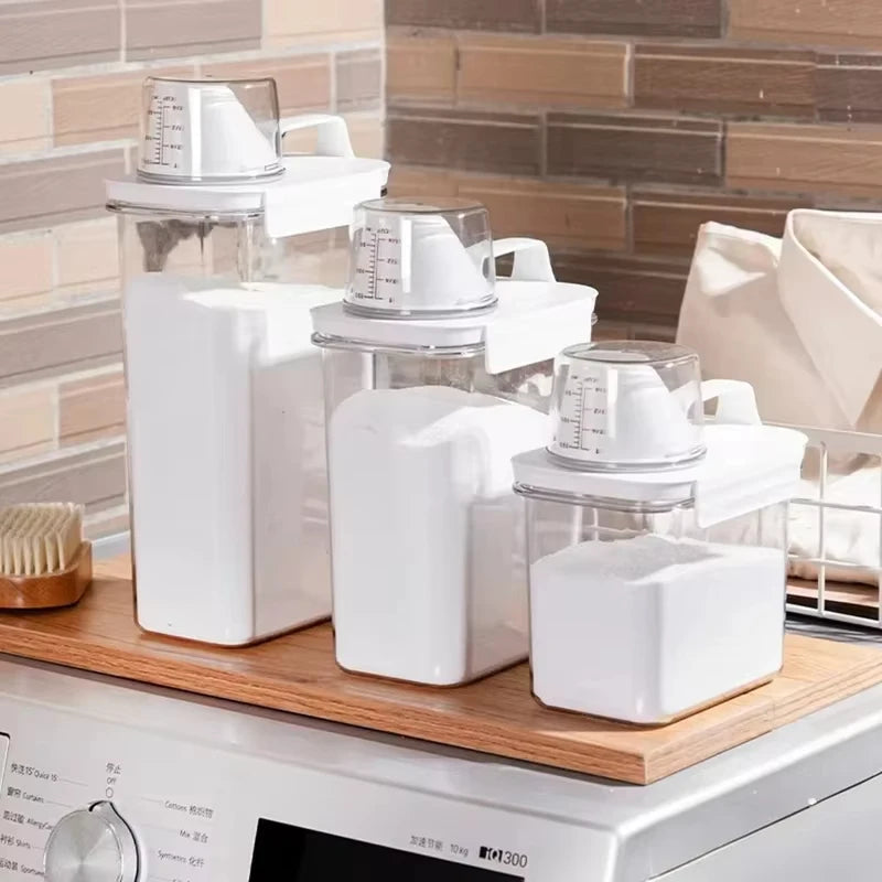 Airtight Laundry Detergent Dispenser Powder Storage Box Clear Washing Powder Liquid Container with Lids Jar Qme