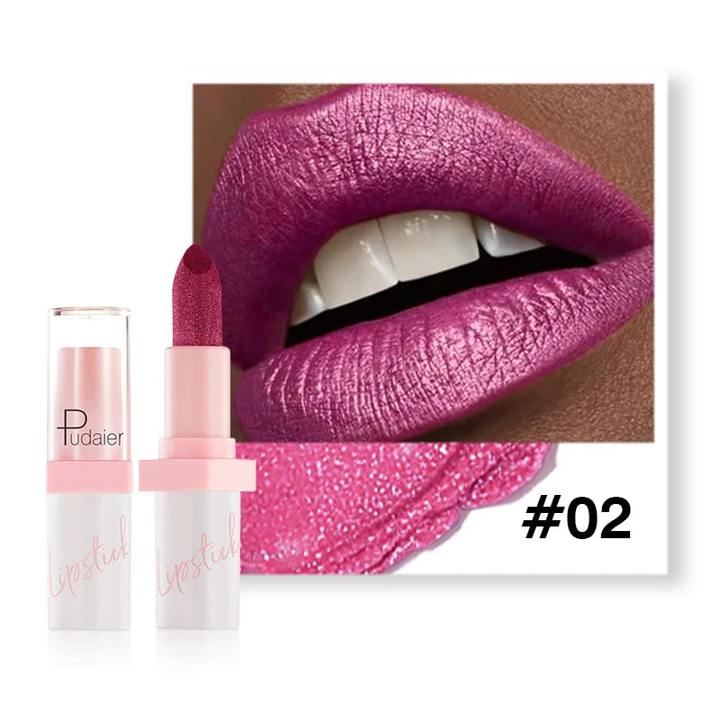 Shiny Pearl Diamond Lipstick 10 Colors Metallic Matte Lip Gloss Long Lasting Waterproof Moisturising Lip Tint Beauty Cosmetic Qme 02