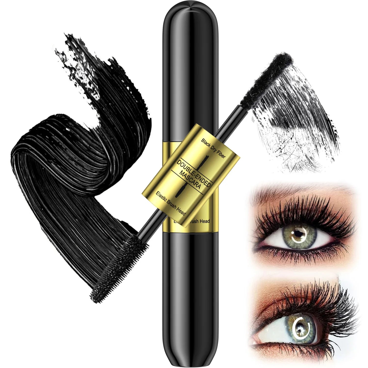 QIC Double In-one Mascara Silk Fiber Mascara Waterproof Mascara Eyelash Extension Black Thick Lengthening Eye Lashes Cosmetics Qme 9802
