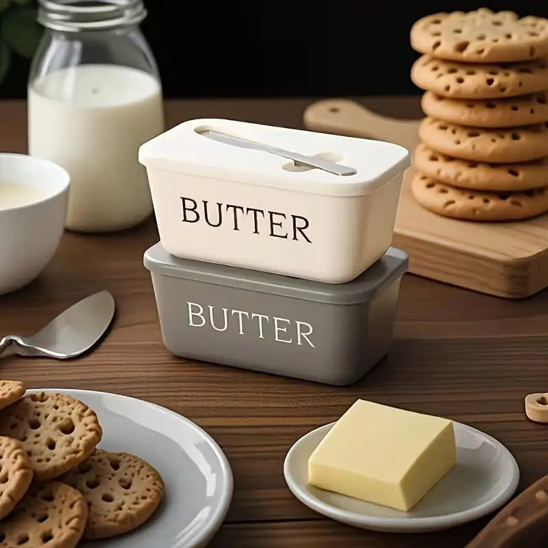 Butter Container Box Dish Lid Knife Restaurant Sealed Storage Kitchen Qme