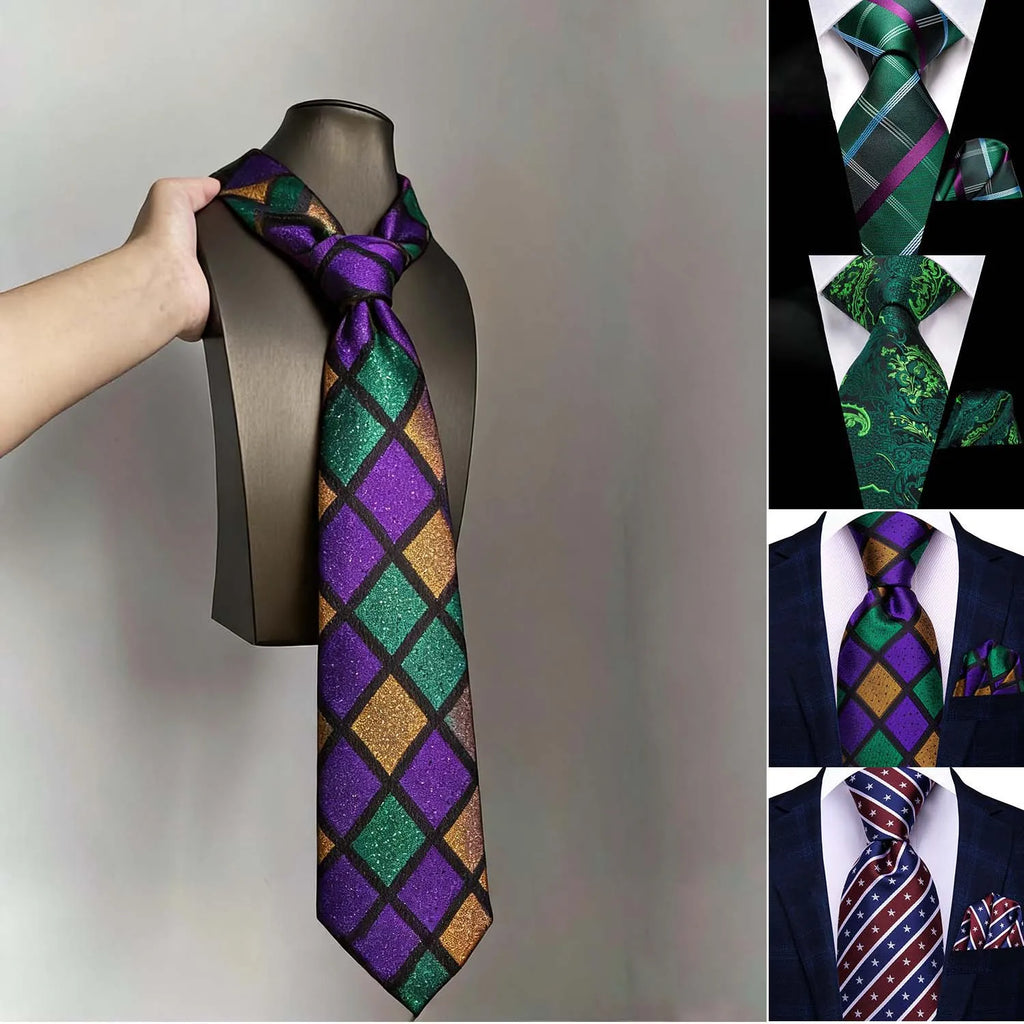 Colorful Classic Men Necktie Pocket Square Formal Wedding Silk Qme