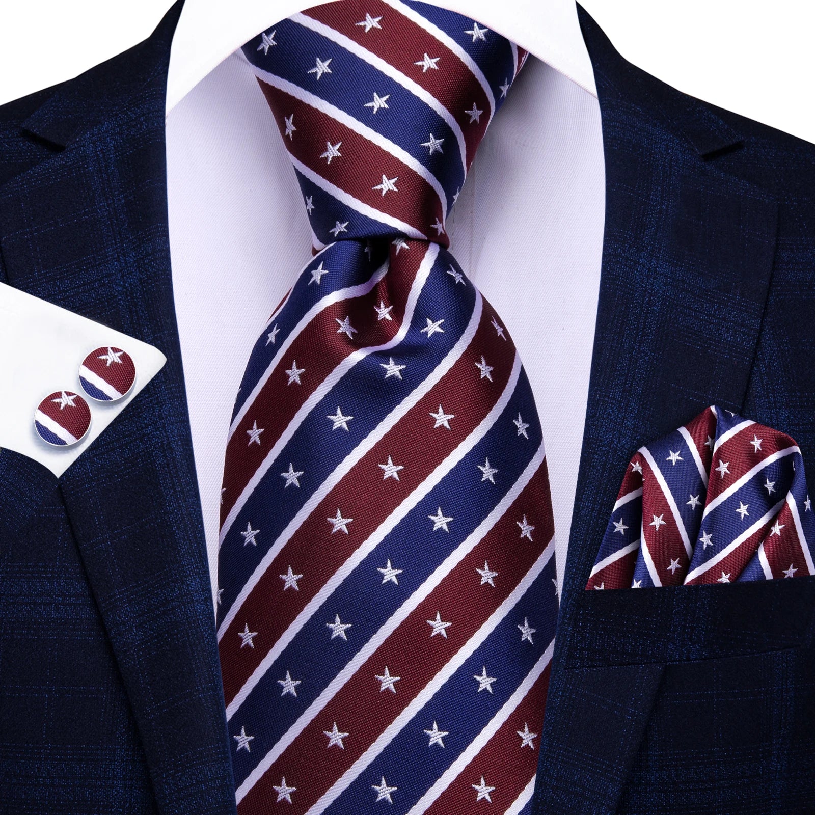Men Fashion Mixed Color Necktie Set Including Pocket Square & Cufflinks Daily Banquet Wear Qme HT-LDSN3968
