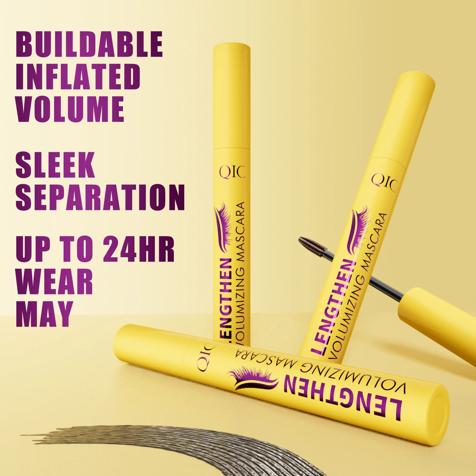 QIC 4D Black Mascara Brown Mascara Thickening, Lengthening, Curling, Waterproof Liquid Fiber Mascara. Qme