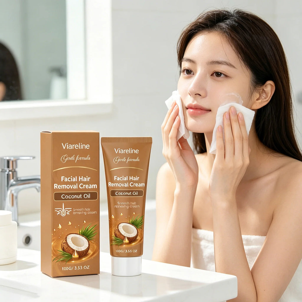Viareline Facial Hair Removal Cream Painless Hairs Growth Inhibitor Smooth Skin Care Coconut Oil Face Hydrating Depilatory Cream Qme