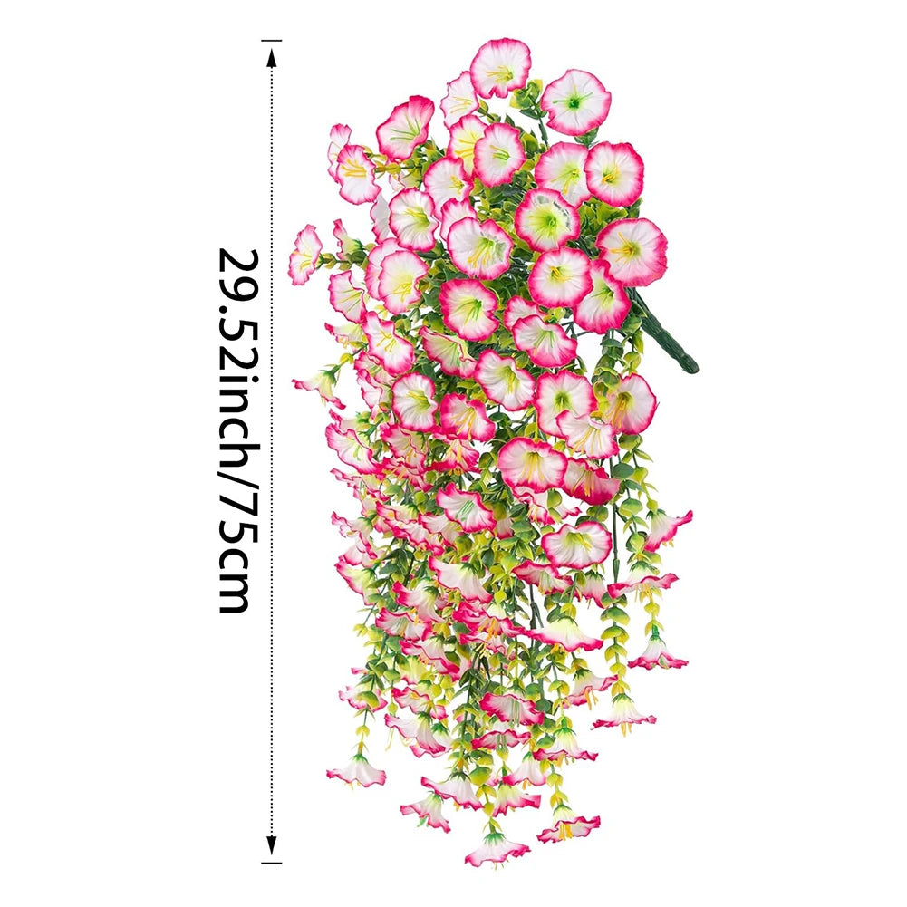 1pc 29.52" Artificial Fake Morning Glory Hanging Flowers UV Resistant Realistic Hanging Petunias Plants For Garden Wedding Decor Qme Pink