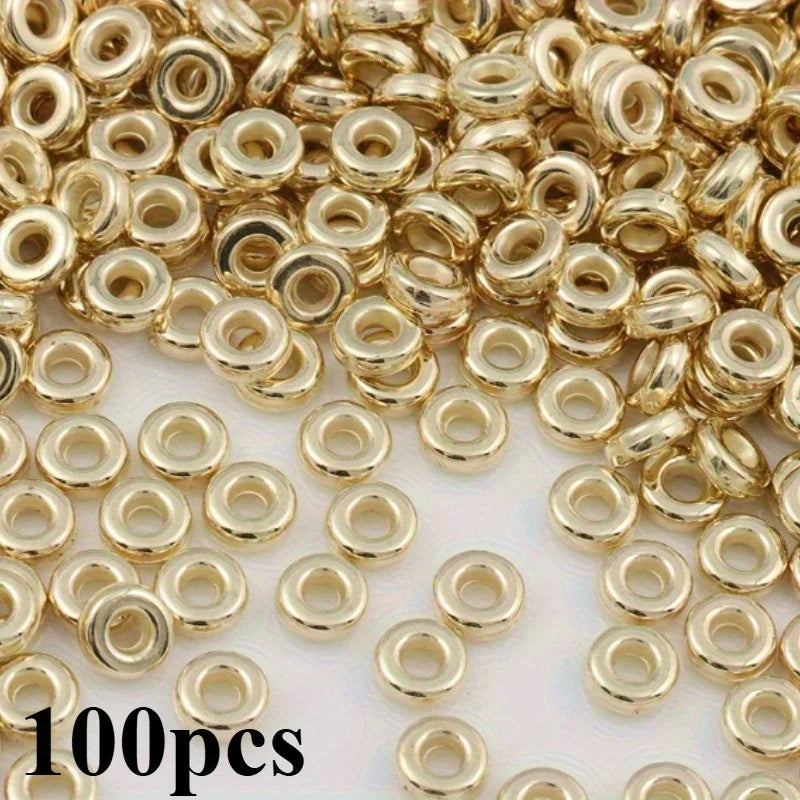 Flat round beads, loosely spaced beads, suitable for DIY bracelets, necklaces, earrings, and jewelry imitation products. Qme KC Golden