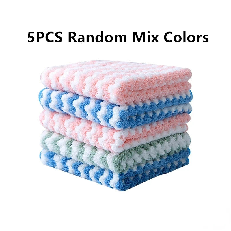 Microfiber Towel Absorbent Kitchen Cleaning Cloths Non-stick Oil Dish Towel Rags Napkins Tableware Household Cleaning Towel Tool Qme Mix Colors 5PCS