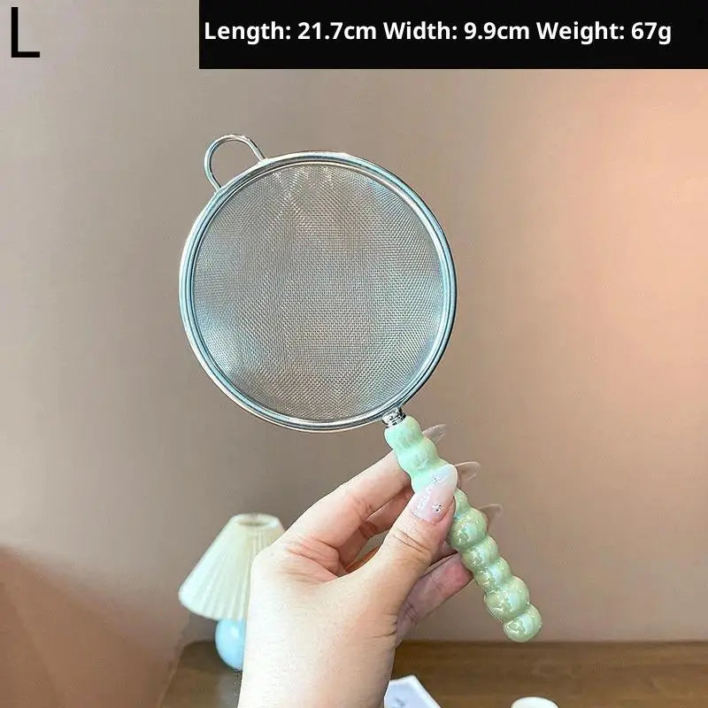 Tea Strainer With Pearl Ceramic Handle Stainless Steel Fine Leak Mesh Sieve Spice Tea Leaf Coffee Filters Teapot Accessories Qme L Green