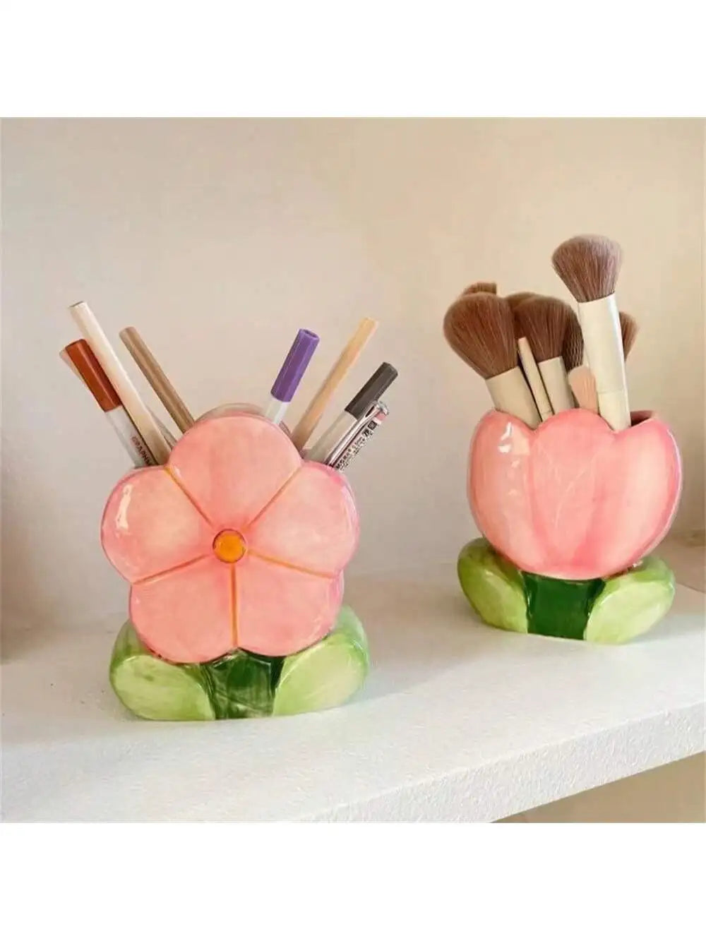 Tulip Ceramic Pen Holder Makeup Brush Storage Jar Desk Decoration Qme