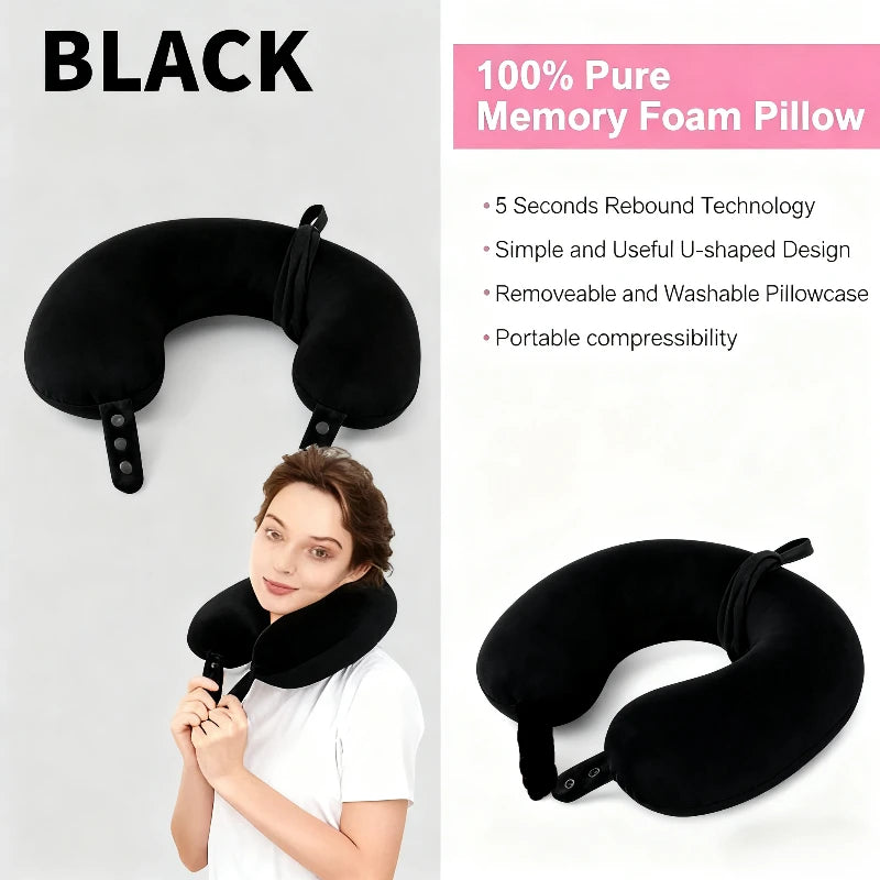 U-shaped Travel Pillow Medium Soft Support Adjustable Strap Portable Qme