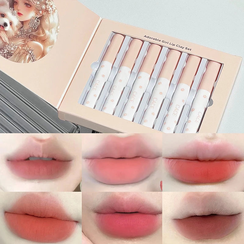 Airy Matte Liquid Lipstick Waterproof Long Lasting Velvet Lip Gloss Non-Stick Cup Nude Lip Mud Brown Pink Lip Tint Cosmetics Set Qme Lip Makeup Sets