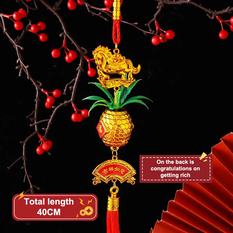 Chinese Year 2026 Celebration Decor Horse Red Gold Pineapple Hanging Qme A1
