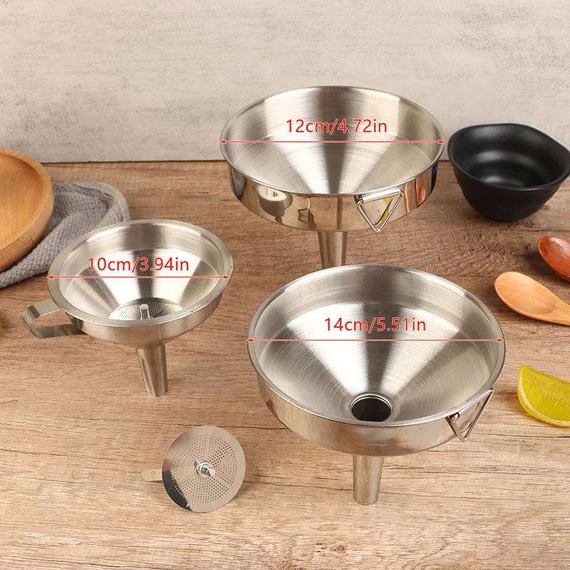 Stainless Steel Metal Funnel For Canning Kitchen Tools Kitchen Accessories Wide Mouth Funnels Bar Wine Beer Oil Flask Funnel Qme