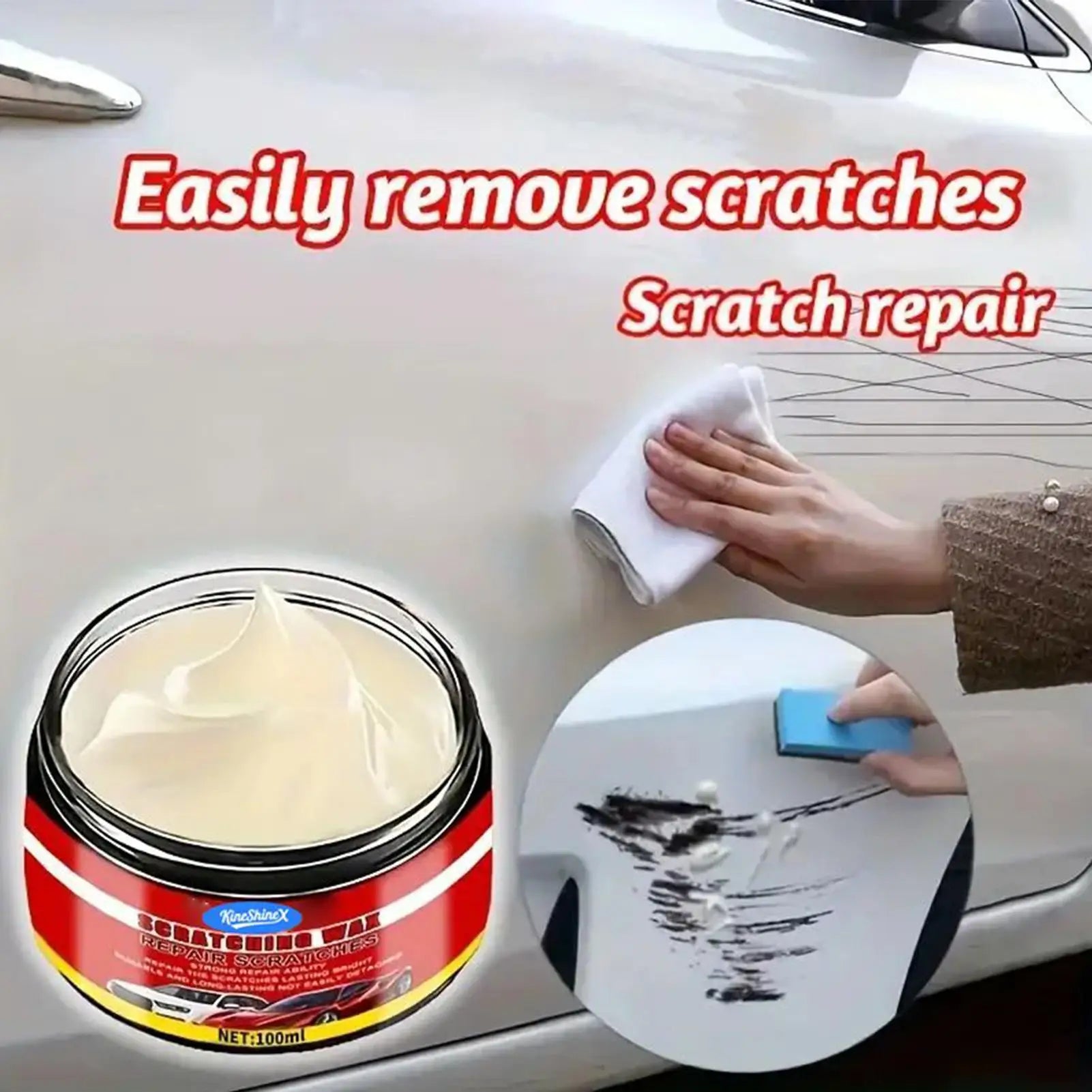 Car Scratch Remover 100ml Deep Scratch Remover for Cars Long-Lasting Polish Cleaner Restorer with Sponge Paint for Marine Qme