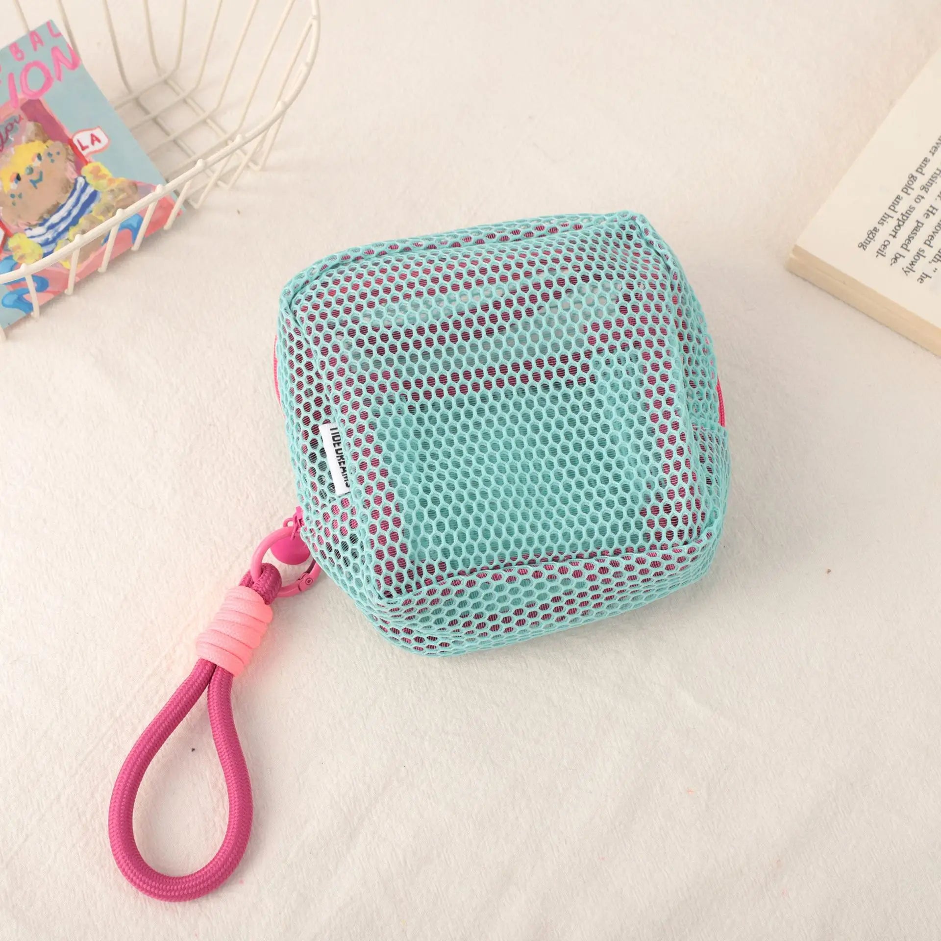 Mesh Square Cosmetic Bag Women Portable Earphones Lipstick Sanitary Napkins Storage Pouch Small Makeup Zipper Bags Qme Green 12x12x6cm
