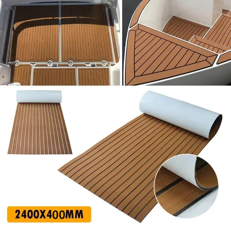 2.4m Self-Adhesive EVA Foam Boat Marine Flooring Faux Teak Decking Sheet Striped Yacht Mat 8 Styles Brown Gray Gold Black Qme