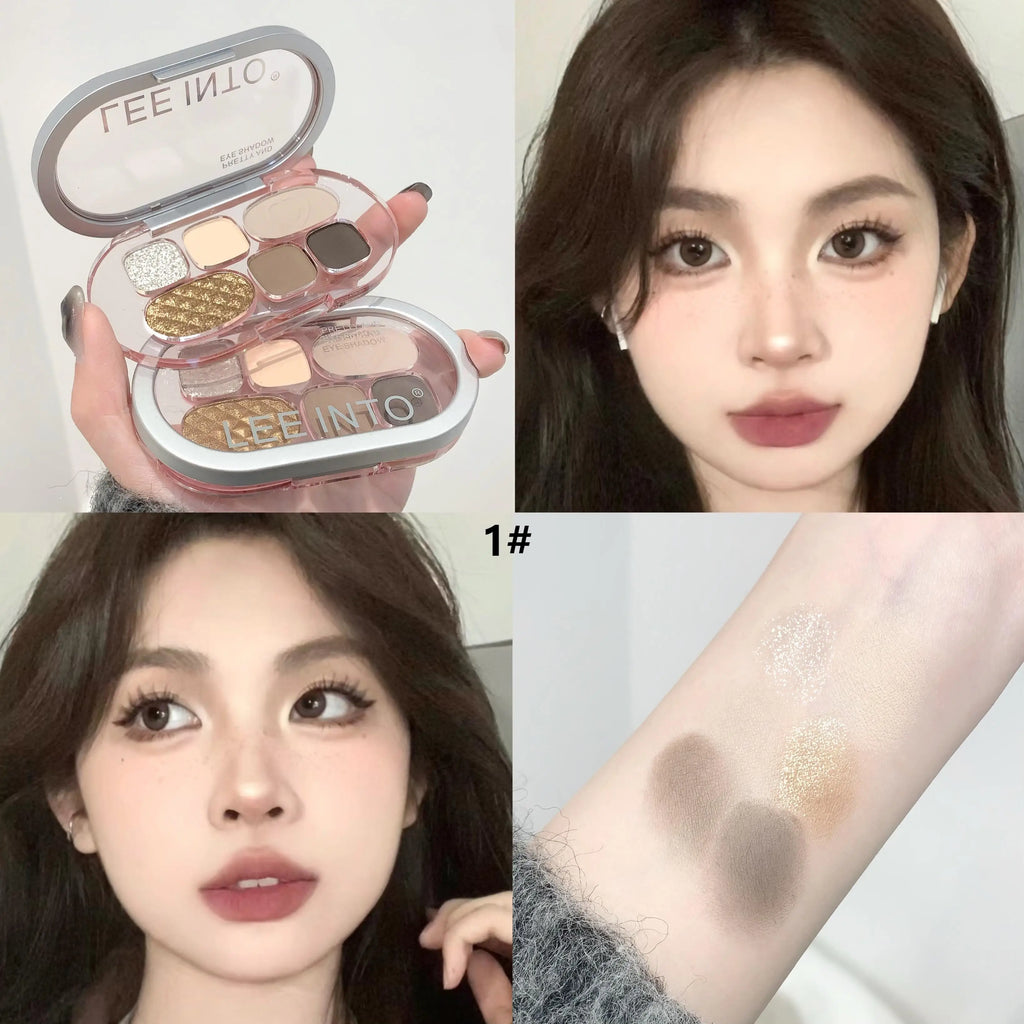 LEE INTO 6-color Eyeshadow Palette Matte Glitter Long-lasting Good Qme GL6877-1