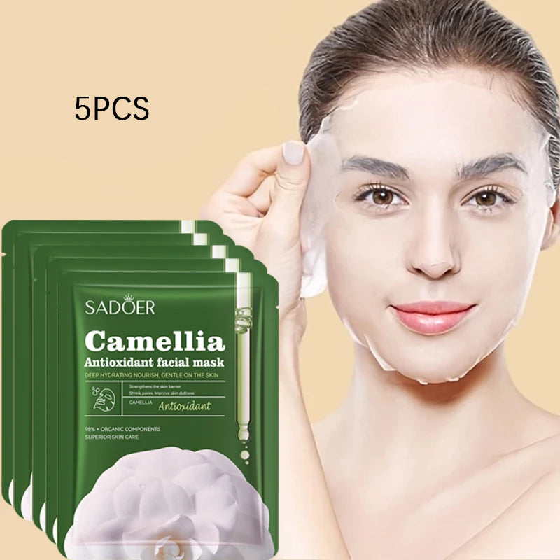 Camellia Moisturizing Facial Mask Patch Take Care Skin Ideal Holiday Qme 5pcs
