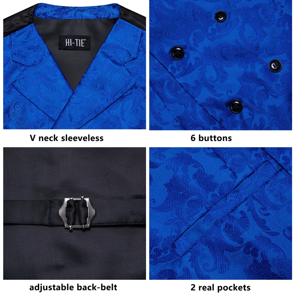 Mens Double Breasted Half Notch Lapel Waistcoat Formal Floral Qme