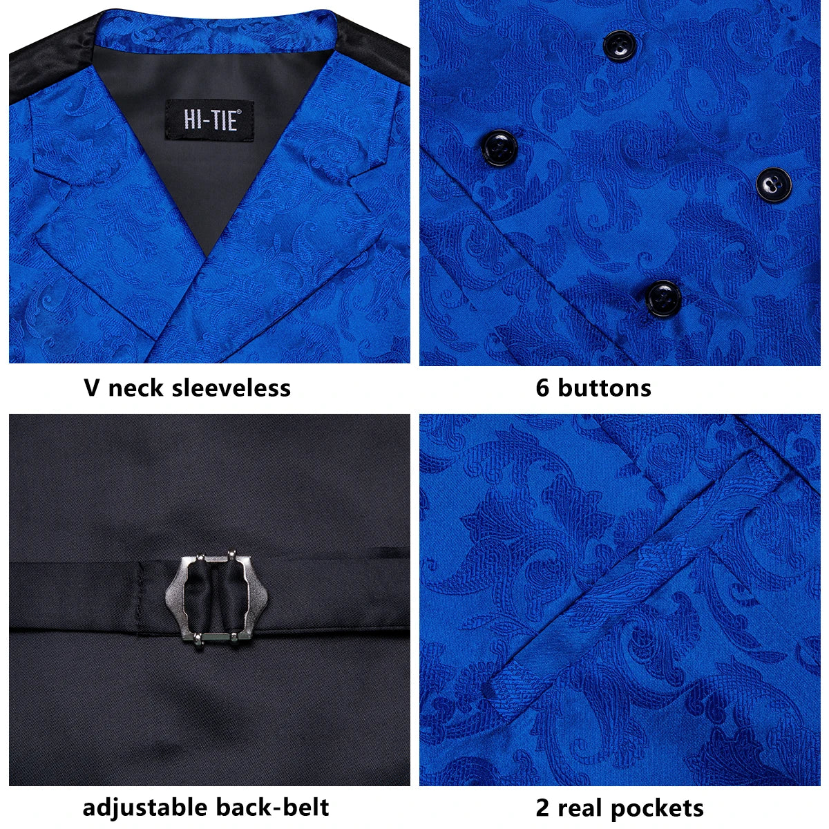 Mens Double Breasted Half Notch Lapel Waistcoat Formal Floral Qme