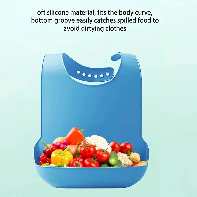 Silicone Bib Protector Waterproof Adult Mealtime Anti-oil Disability Qme