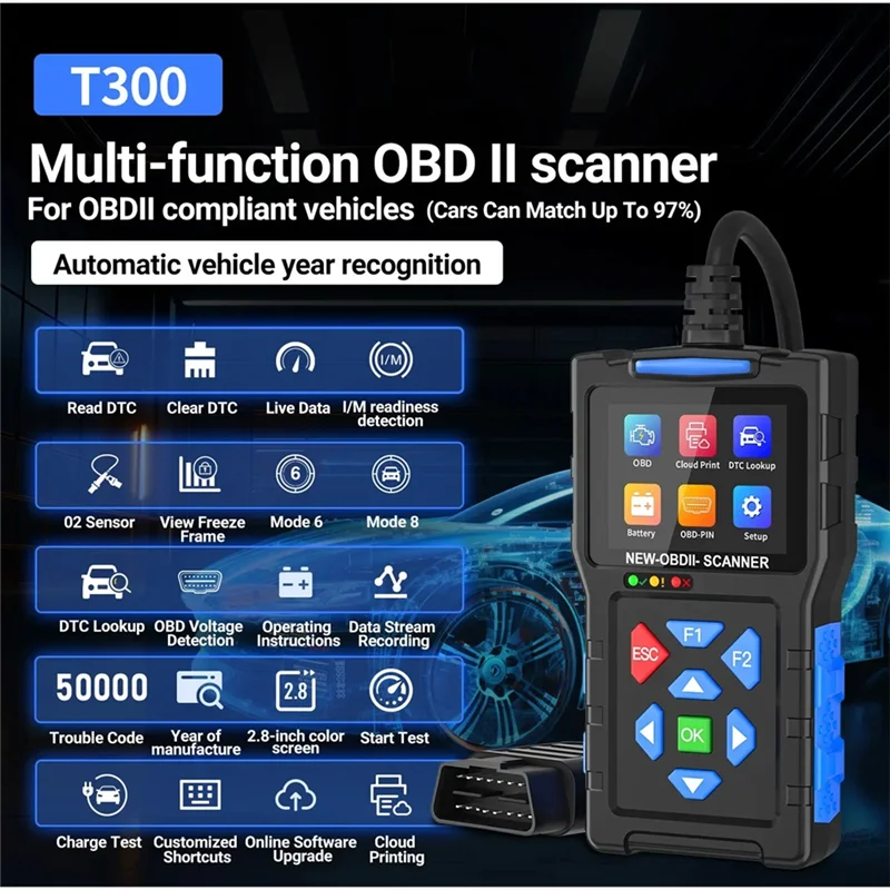 A02F-T300 OBD2 Scanner Superior Diagnostic Tool Readiness Mode 6 Mode 8 Check Engine Code Reader With Reset For All Cars Qme