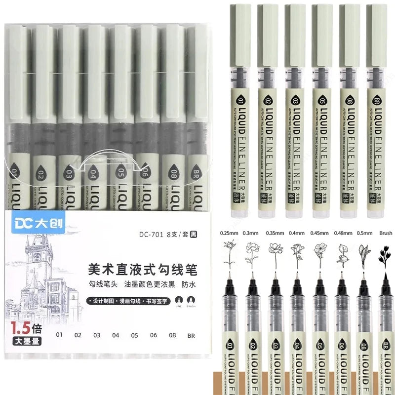 12 Tibs Black Pen Fine Line Sketching Marker Different Tips Fineliner Drawing Pens Manga Art Marker Calligraphy Set Supplies Qme