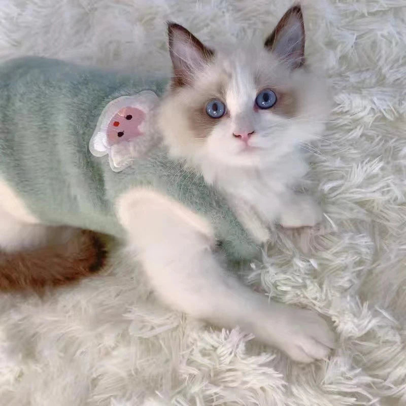 Breathable Cat Clothing Thickened Wear Resistant Pet Vest Faux Rabbit Qme XL green
