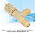 Quick Coupler Tee Adapter with Valve Core Brass 1/4in SAE Sturdy Structure for R22 R12 R134 Qme 1-1/4"