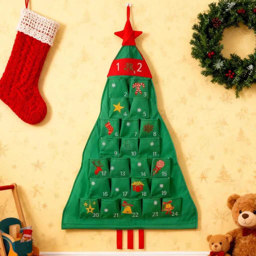 Reusable Fabric Advent Christmas Tree Shape Organizer 24 Days Cloth Qme