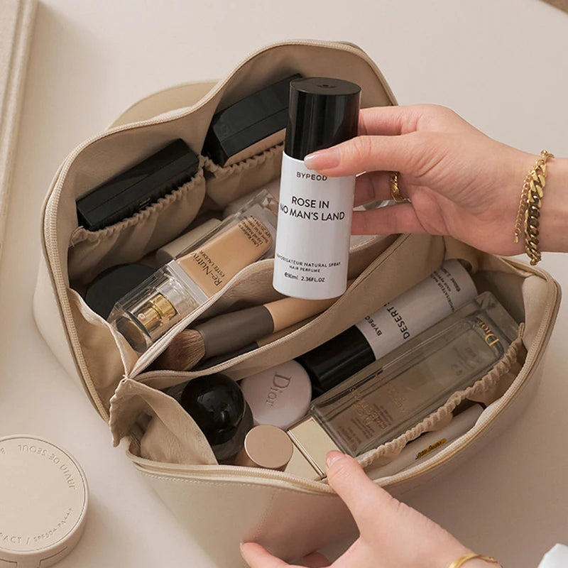 Cosmetic Bag PU Leather Large-capacity Travel Cosmetics Storage Bags Women Portable Handbag Multifunction Waterproof Washing Bag Qme