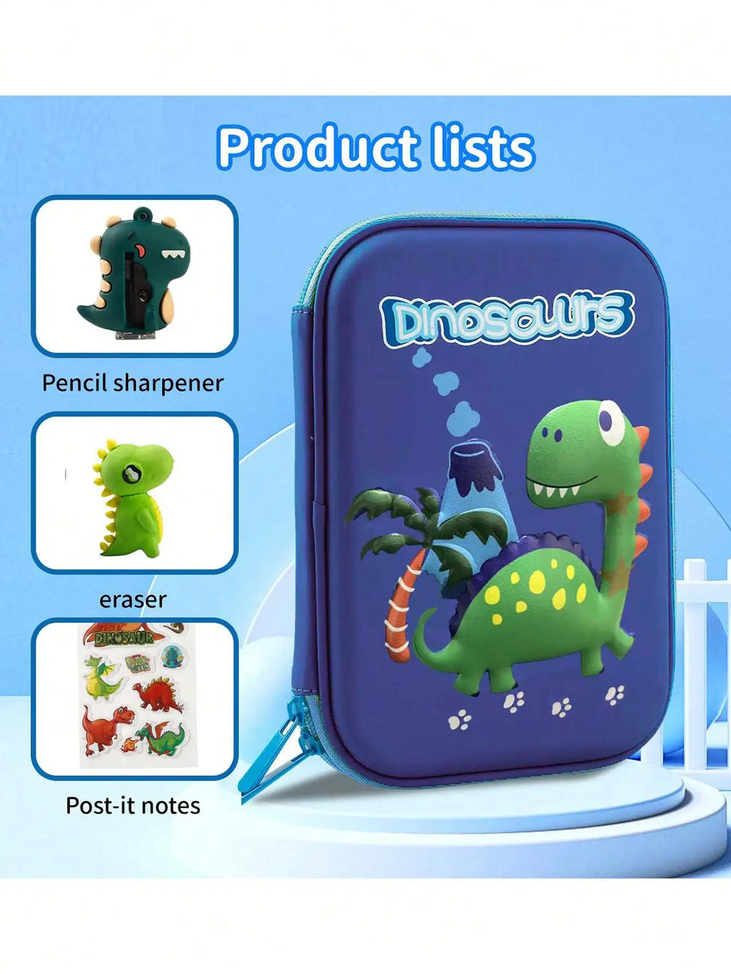 26Pcs 3D EVA Pencil Case Unicorn Dinosaur Stationery Set Pencil Pouch with Pencils Eraser Sharpener Stickers School Supplies Qme