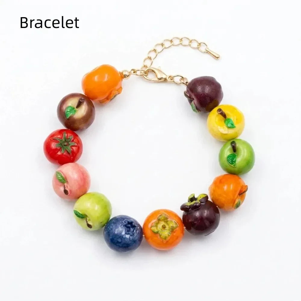 Simple Layered Beads Fruit Necklace Stackable Blueberries Multi Layer