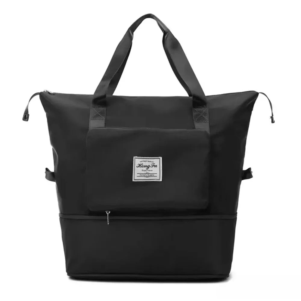Large Capacity Folding Travel Bags Waterproof Luggage Tote Handbag Travel Duffle Bags Women Gym Yoga Storage Bags Qme Black