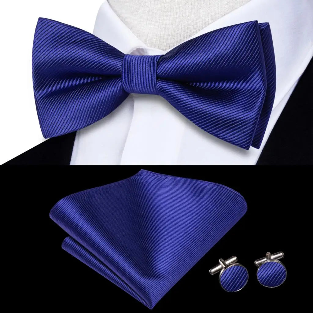 Navy Royal Sky Blue Silk Mens Bow Tie Hankerchief Cufflinks Pre-tied Qme LDLH2511