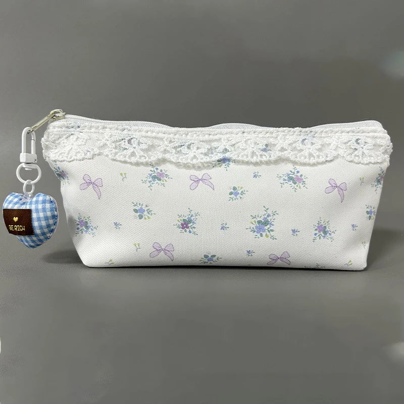 Sweet Lace Floral Design Pen Bag Large Capacity Multifunctional Qme