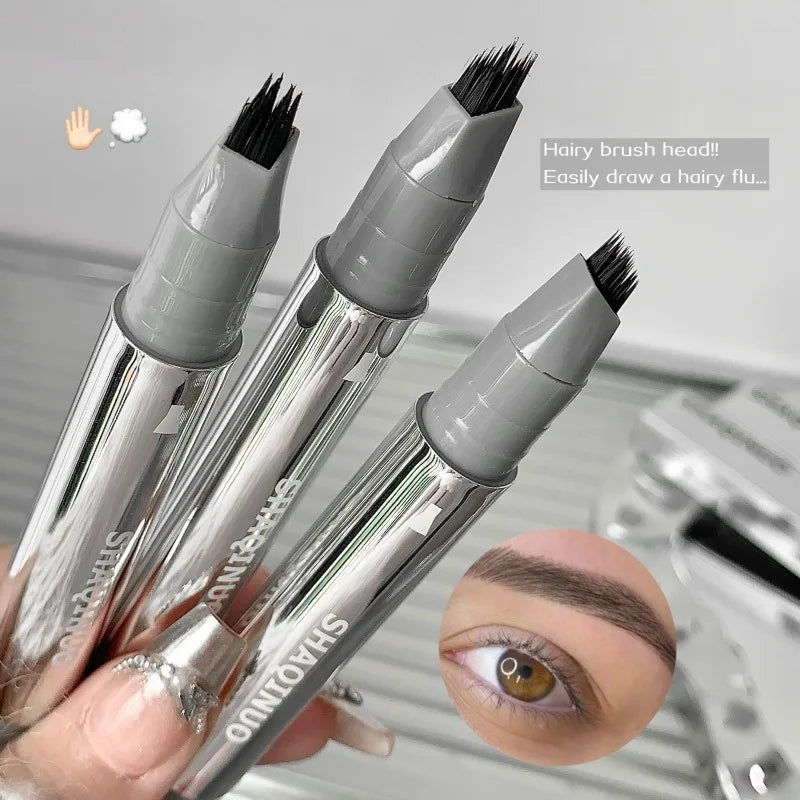 Eyebrow Pen Waterproof, Multi-Tip Design for Hair-Like Strokes, Natural Wild Brows Makeup, Smudge-Proof & Long Wearing, 2 Colors Qme