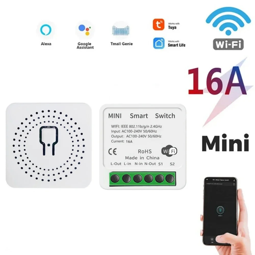 Tuya WiFi Smart Switch 2-way Control 16A 20A Wireless Mini Breaker Smart Life APP Voice Control Works with Alexa Google Home Qme
