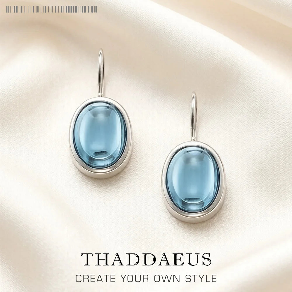 Oval Drop Earrings 925 Sterling Silver,Europe Style Gram Fine Jewerly For Women Gift Qme SKY BLUE