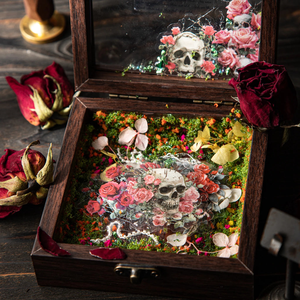 30 Sheets/Bag Dark Gothic Horror Rose Themed PET Sticker Pack for DIY Scrapbook Phone Case Notebook Decoration Craft Qme