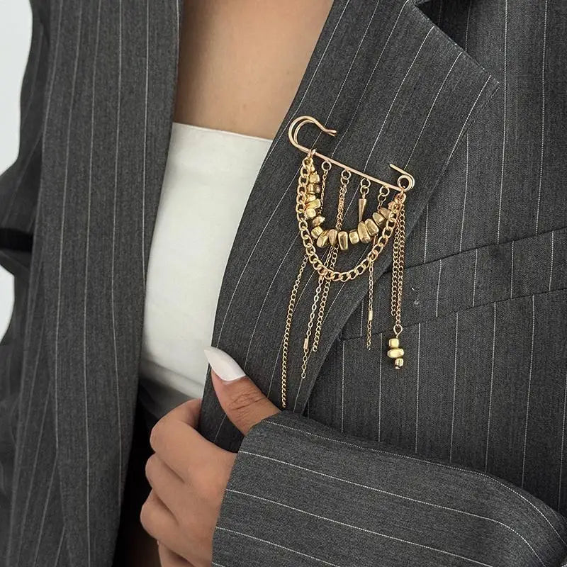 New Multi-Functional Chain Tassel Brooches Handmade Adjustable Clothes Accessory Detachable Beaded Chain Pin Women Qme I