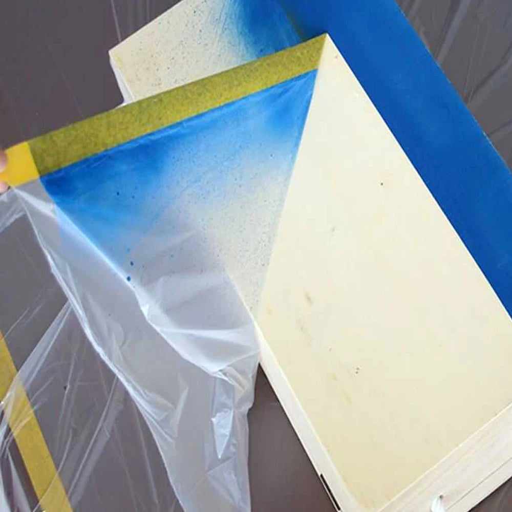 3 Sizes Pre-Taped Masking Film for Auto Painting Covering Tape and Drape Cloth PE Pre-Adhesived Dust Paint Protective Drop Film Qme