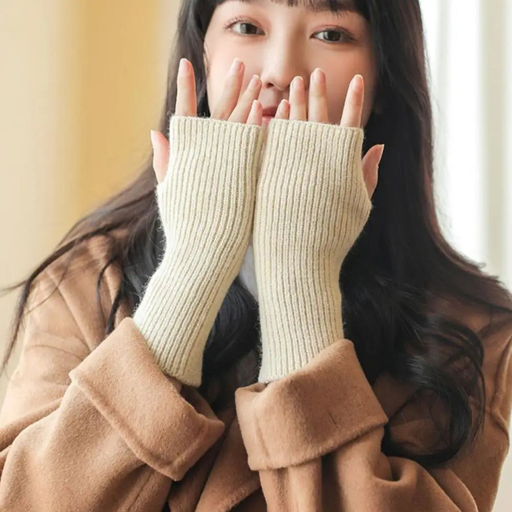 Short Fingerless Gloves Women's Mitten Winter Warmer Knitted Arm Sleeve Fine Casual Soft Girl's Goth Clothes Punk Gothic Gloves Qme