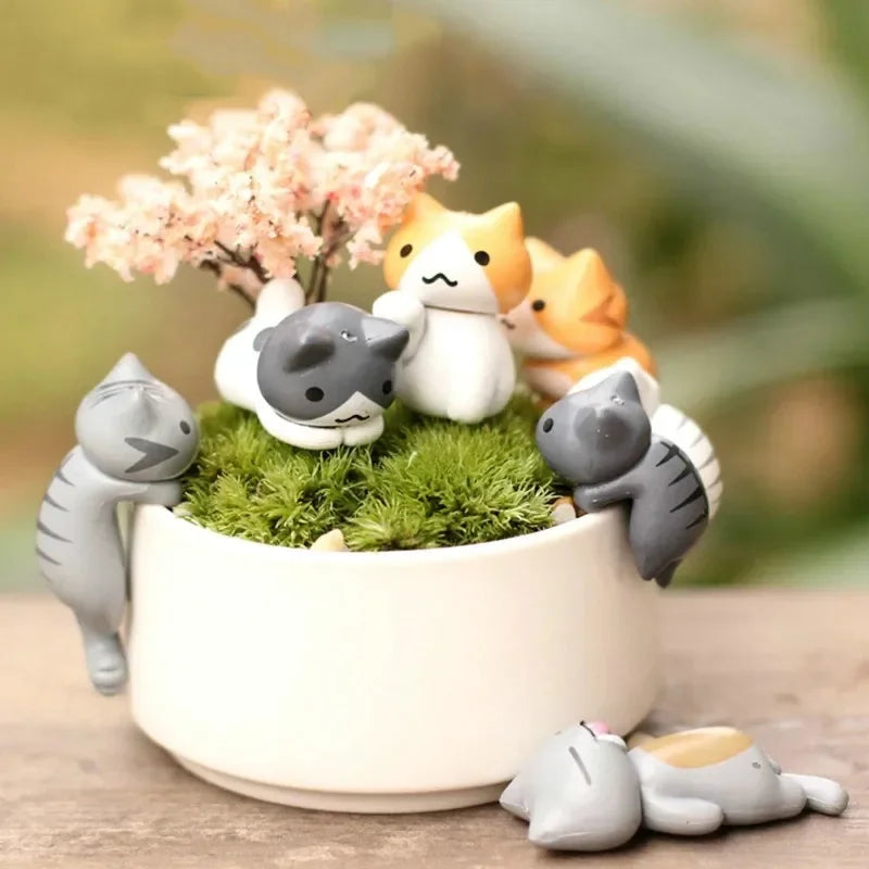 6 Pcs/Set Cartoon Lucky Cat Home Garden Bonsai Decorations Miniatures Gift Lovely Micro Landscape Kitten Miniature Craft Qme